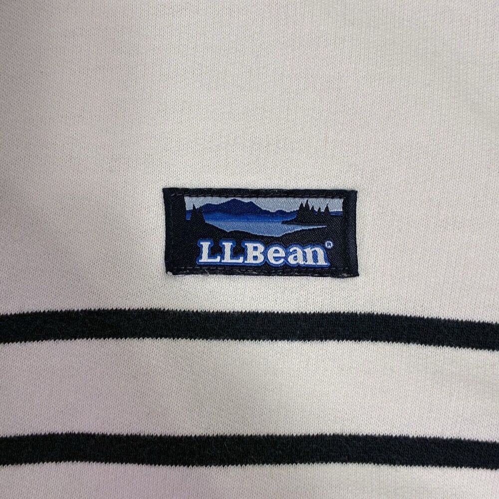 Men’s Large L.L. Bean Striped Quarter Zip Pullover Navy Cream Cotton - Picture 3 of 8